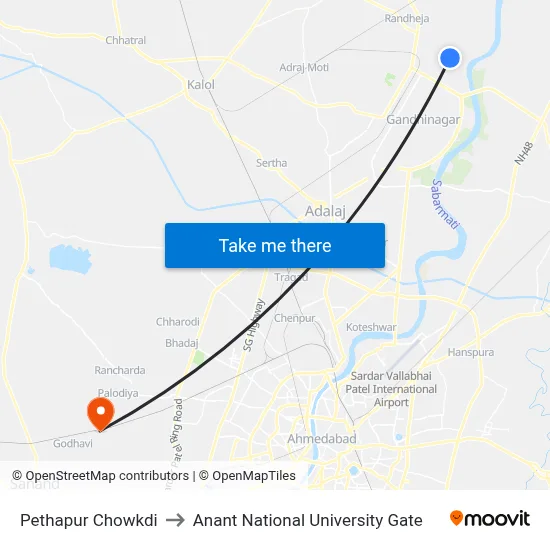 Pethapur Chowkdi to Anant National University Gate map