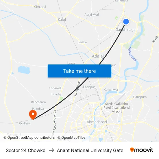 Sector 24 Chowkdi to Anant National University Gate map