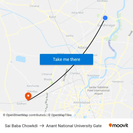 Sai Baba Chowkdi to Anant National University Gate map