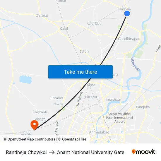Randheja Chowkdi to Anant National University Gate map
