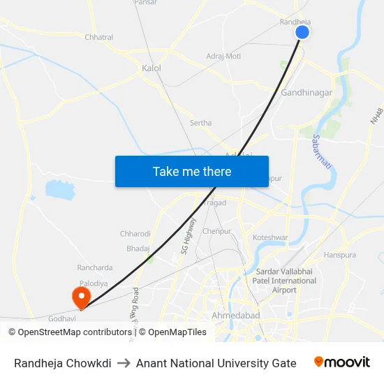 Randheja Chowkdi to Anant National University Gate map