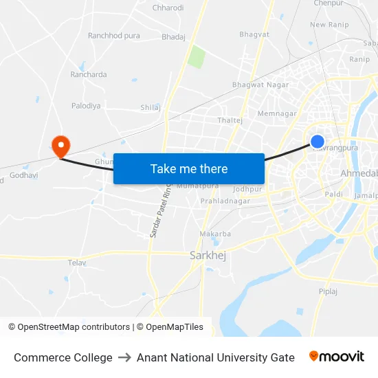 Commerce College to Anant National University Gate map
