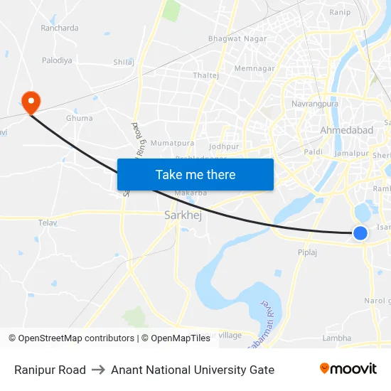 Ranipur Road to Anant National University Gate map