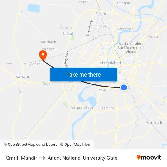 Smriti Mandir to Anant National University Gate map