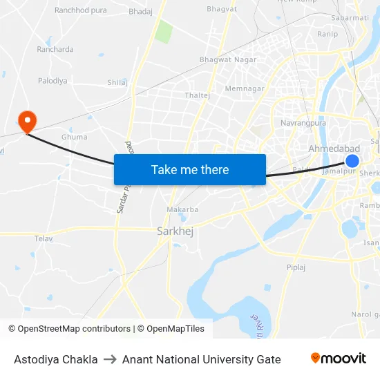 Astodiya Chakla to Anant National University Gate map