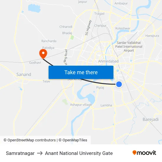 Samratnagar to Anant National University Gate map