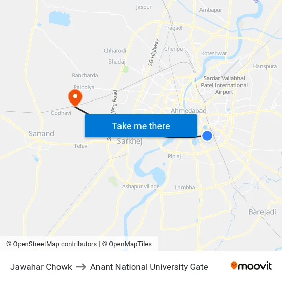 Jawahar Chowk to Anant National University Gate map