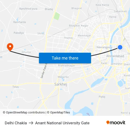 Delhi Chakla to Anant National University Gate map