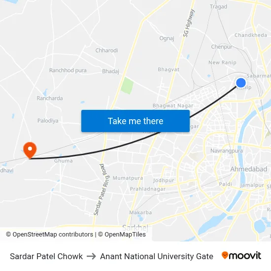 Sardar Patel Chowk to Anant National University Gate map