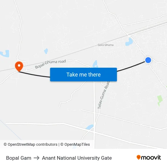 Bopal Gam to Anant National University Gate map