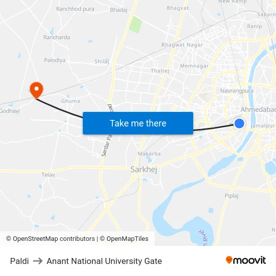 Paldi to Anant National University Gate map