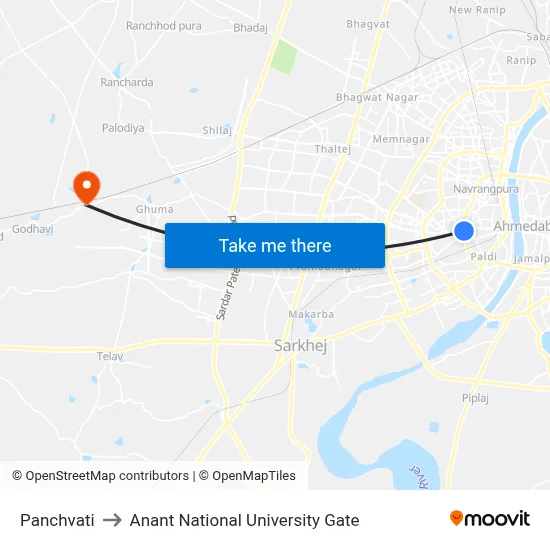 Panchvati to Anant National University Gate map