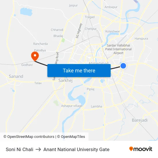 Soni Ni Chali to Anant National University Gate map