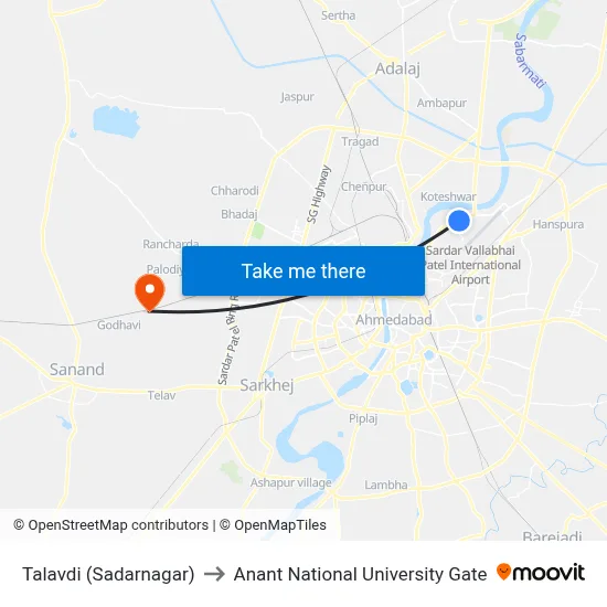 Talavdi (Sadarnagar) to Anant National University Gate map