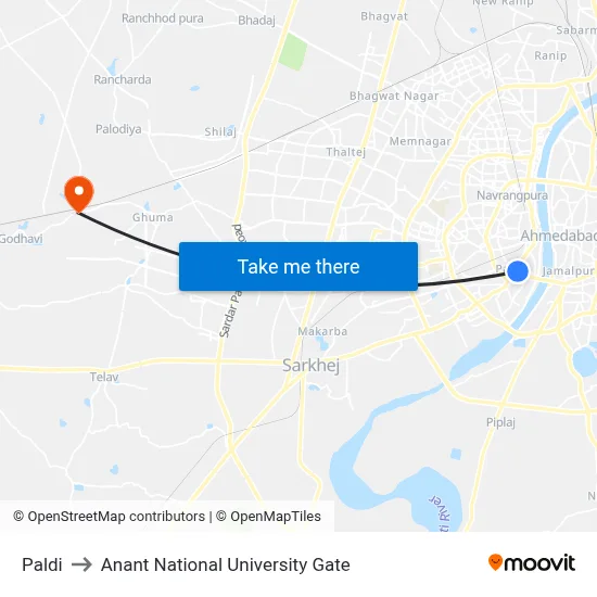 Paldi to Anant National University Gate map