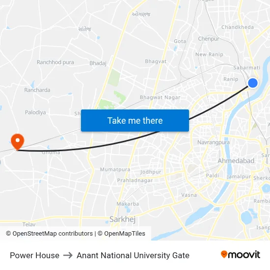 Power House to Anant National University Gate map