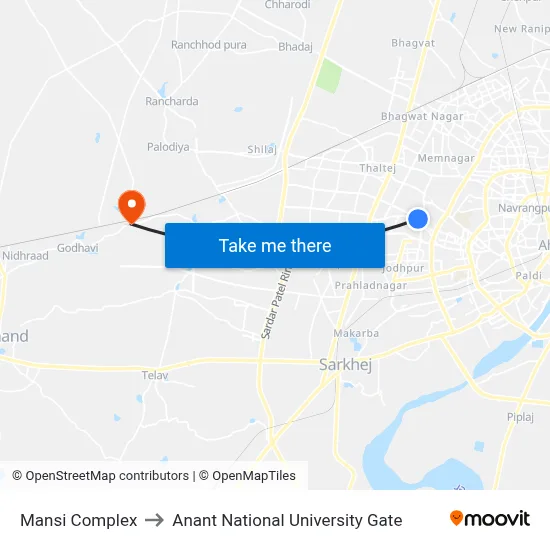 Mansi Complex to Anant National University Gate map
