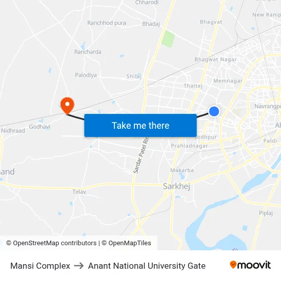 Mansi Complex to Anant National University Gate map
