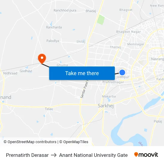 Prernatirth Derasar to Anant National University Gate map