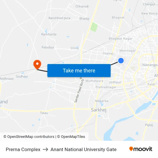 Prerna Complex to Anant National University Gate map