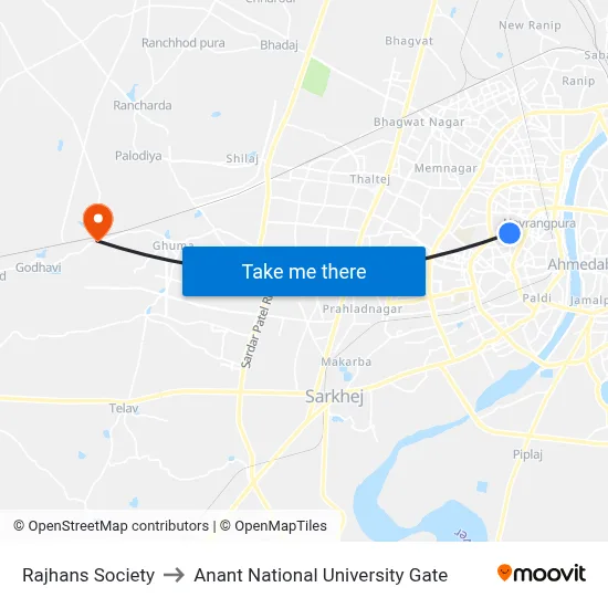 Rajhans Society to Anant National University Gate map