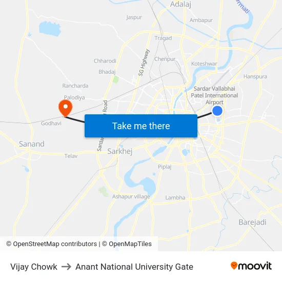 Vijay Chowk to Anant National University Gate map