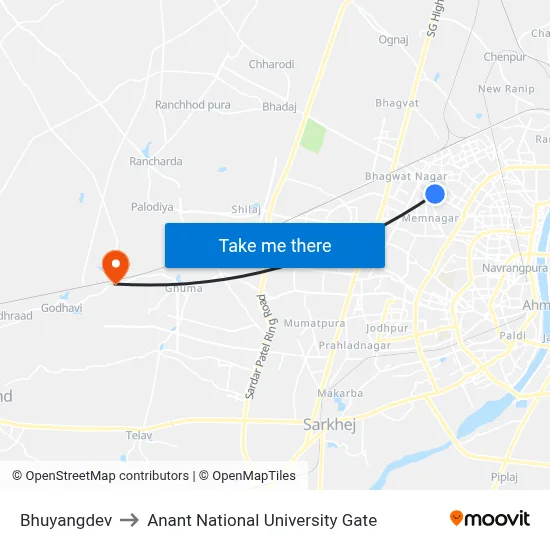 Bhuyangdev to Anant National University Gate map