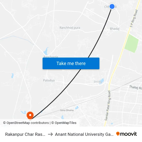 Rakanpur Char Rasta to Anant National University Gate map