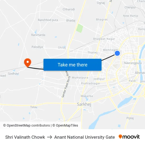 Shri Valinath Chowk to Anant National University Gate map