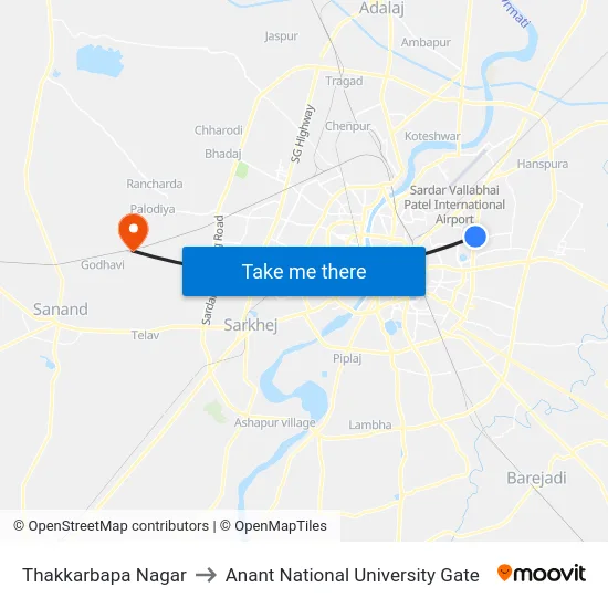 Thakkarbapa Nagar to Anant National University Gate map