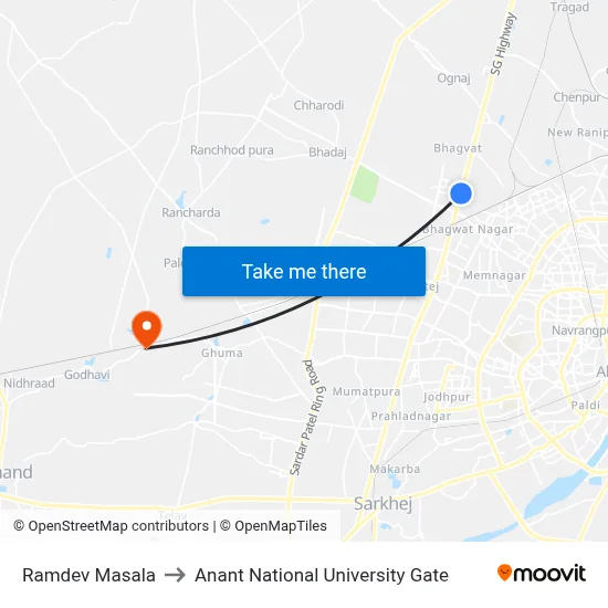 Ramdev Masala to Anant National University Gate map