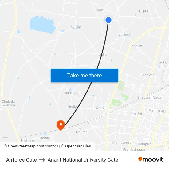Airforce Gate to Anant National University Gate map