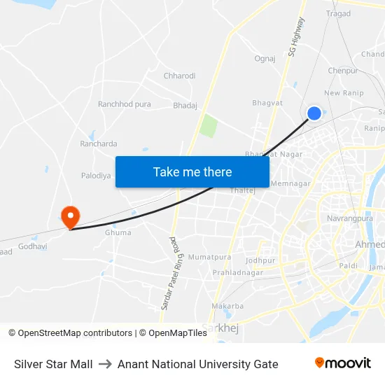 Silver Star Mall to Anant National University Gate map