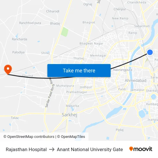 Rajasthan Hospital to Anant National University Gate map