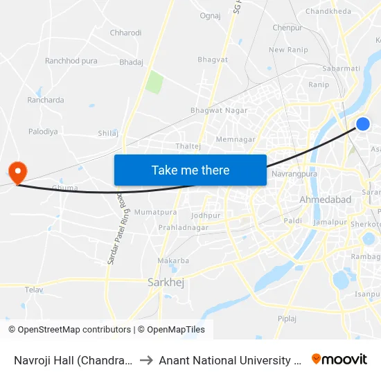 Navroji Hall (Chandralok) to Anant National University Gate map