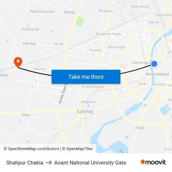 Shahpur Chakla to Anant National University Gate map