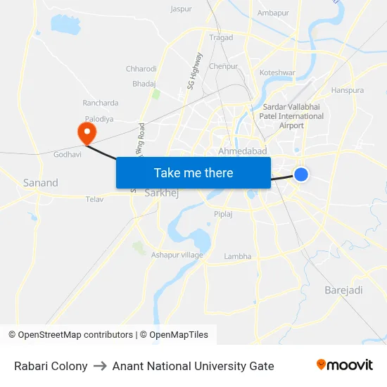 Rabari Colony to Anant National University Gate map