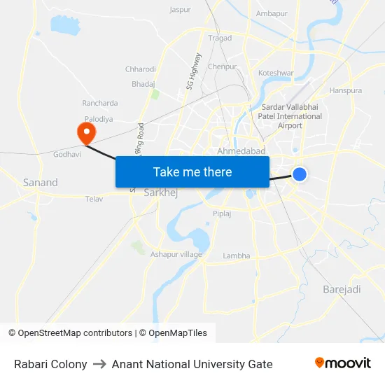 Rabari Colony to Anant National University Gate map
