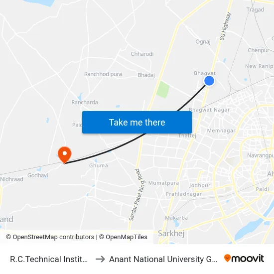 R.C.Technical Institute to Anant National University Gate map