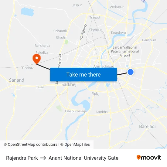 Rajendra Park to Anant National University Gate map