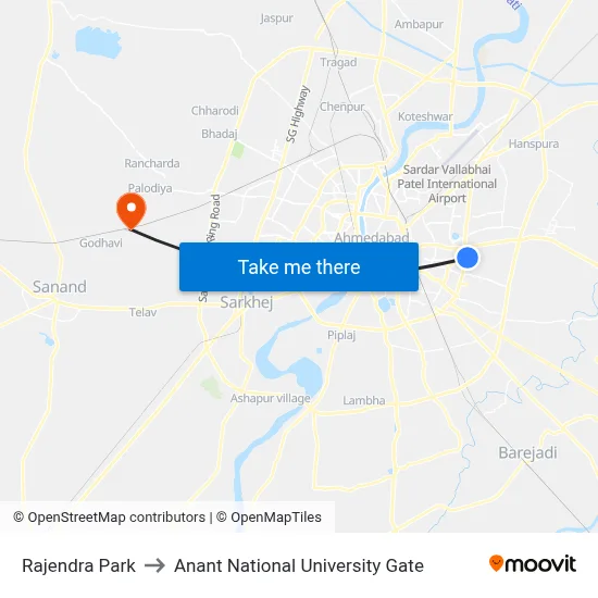 Rajendra Park to Anant National University Gate map