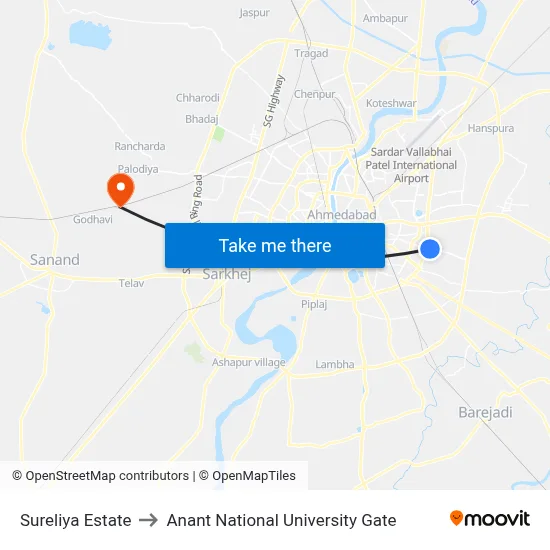 सुरेलिया एस्टेट to अनंत राष्ट्रीय विश्वविद्यालय गेट map