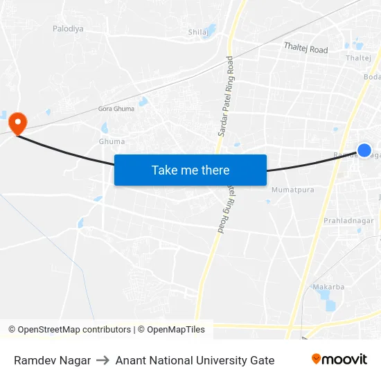 Ramdev Nagar to Anant National University Gate map