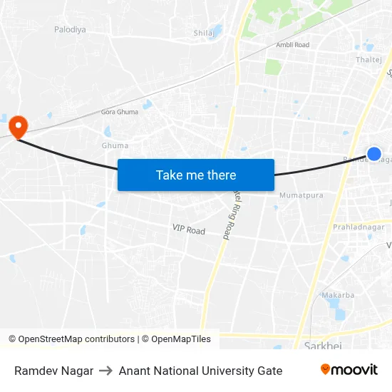 Ramdev Nagar to Anant National University Gate map