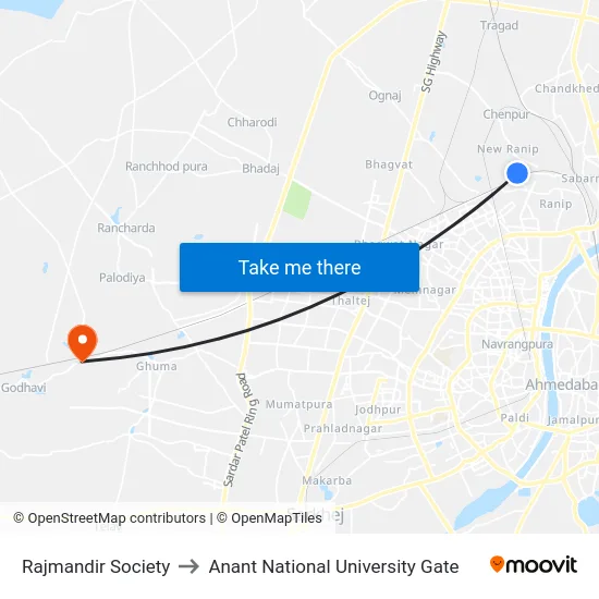 Rajmandir Society to Anant National University Gate map