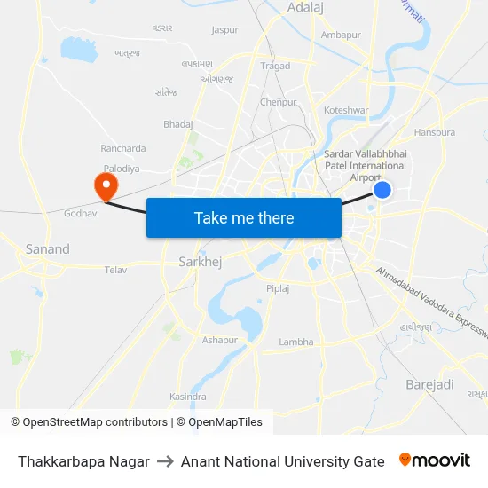 Thakkarbapa Nagar to Anant National University Gate map