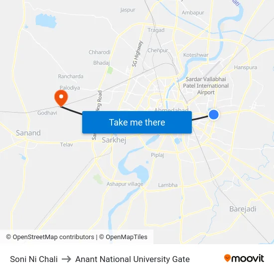 Soni Ni Chali to Anant National University Gate map