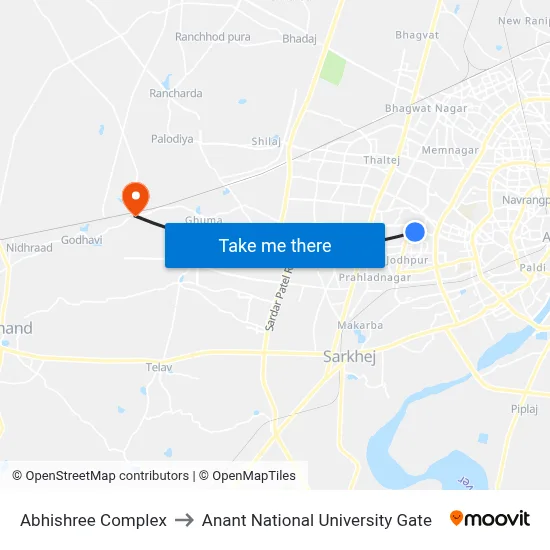 Abhishree Complex to Anant National University Gate map