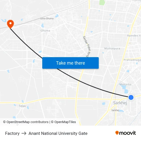 Factory to Anant National University Gate map