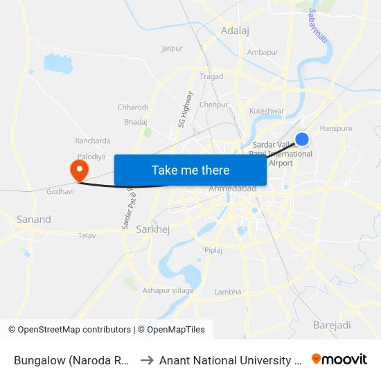Bungalow (Naroda Road) to Anant National University Gate map